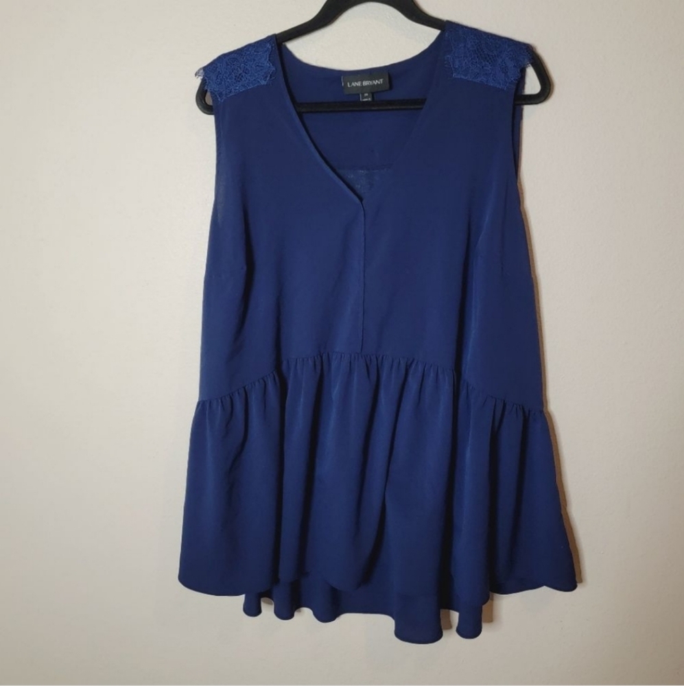 Lane Bryant Navy blue peplum V-neck Sleeveless lace shoulder Top Blouse